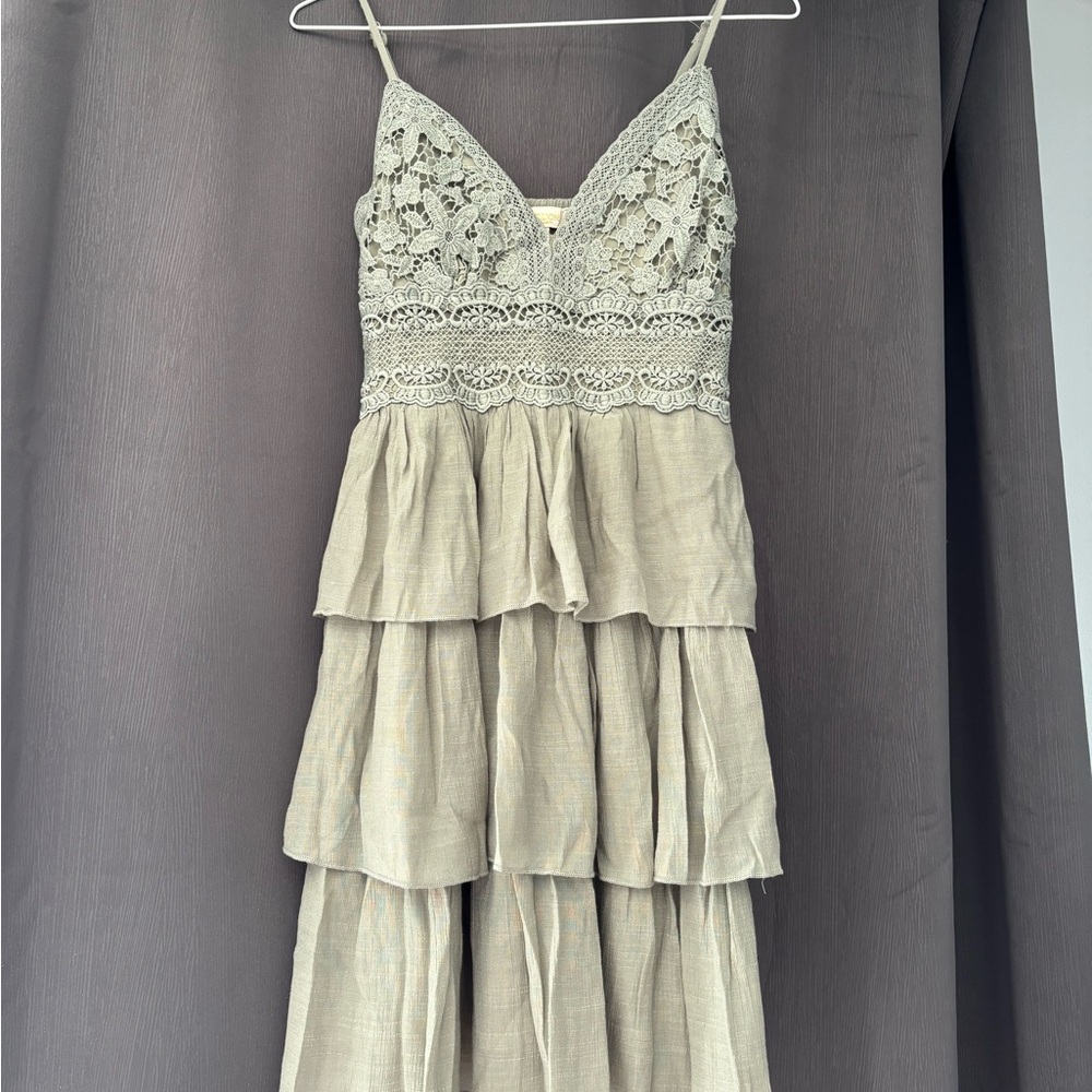 Rebellion Lace-Trim Tiered Maxi Dress - Sage